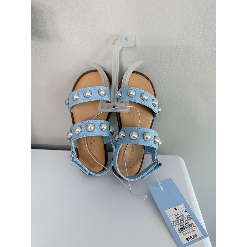 Cat & Jack Selene Sandals Toddler Girls Size 8 Blue‎ Pearl Strappy NWT